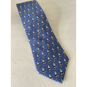 Vineyard Vines Mens Silk Tie Blue Sailboat Pattern Made In USA